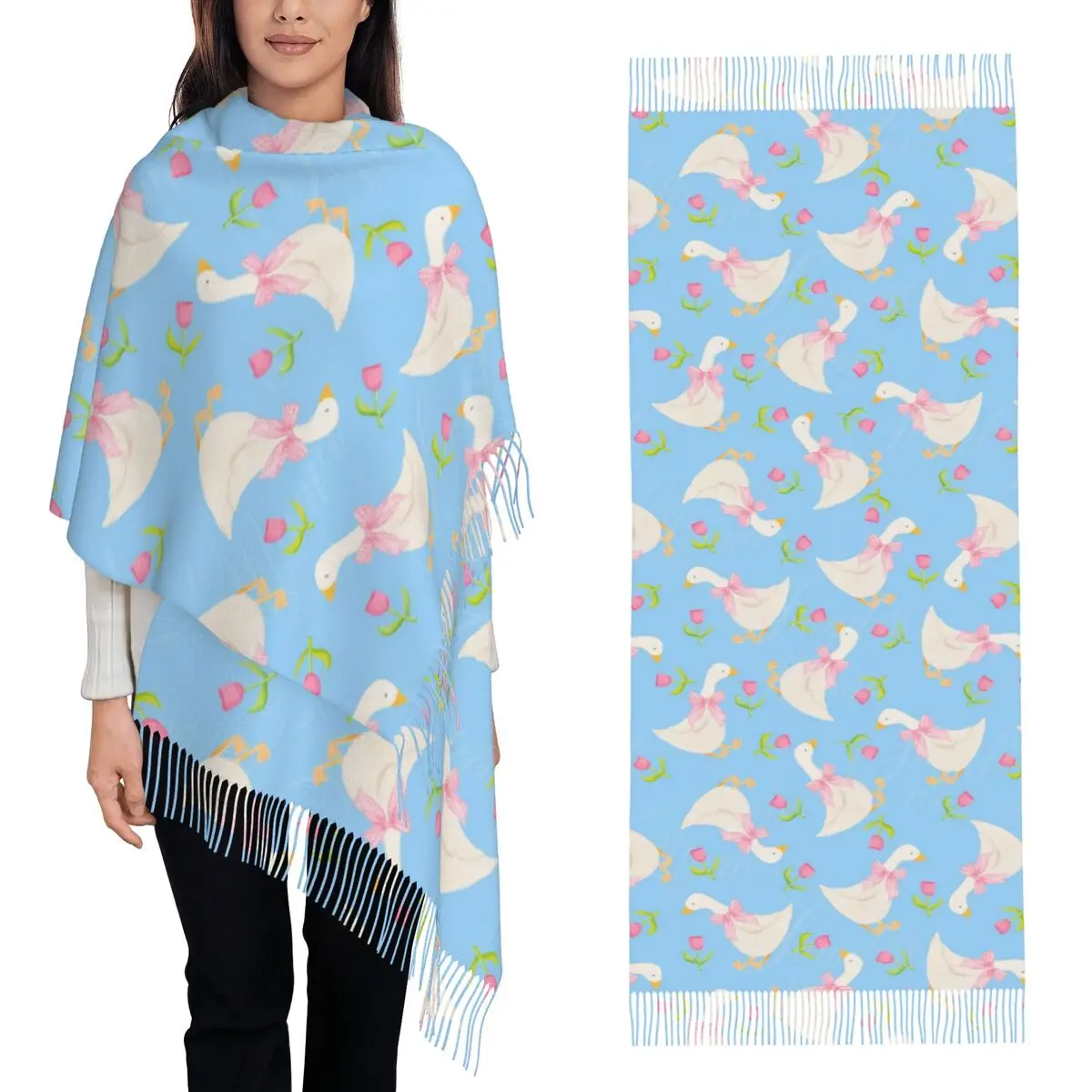 

Шарф с утиным узором, шарфы с кисточками, женские мягкие теплые шали и накидки, длинная осенне-зимняя шаль