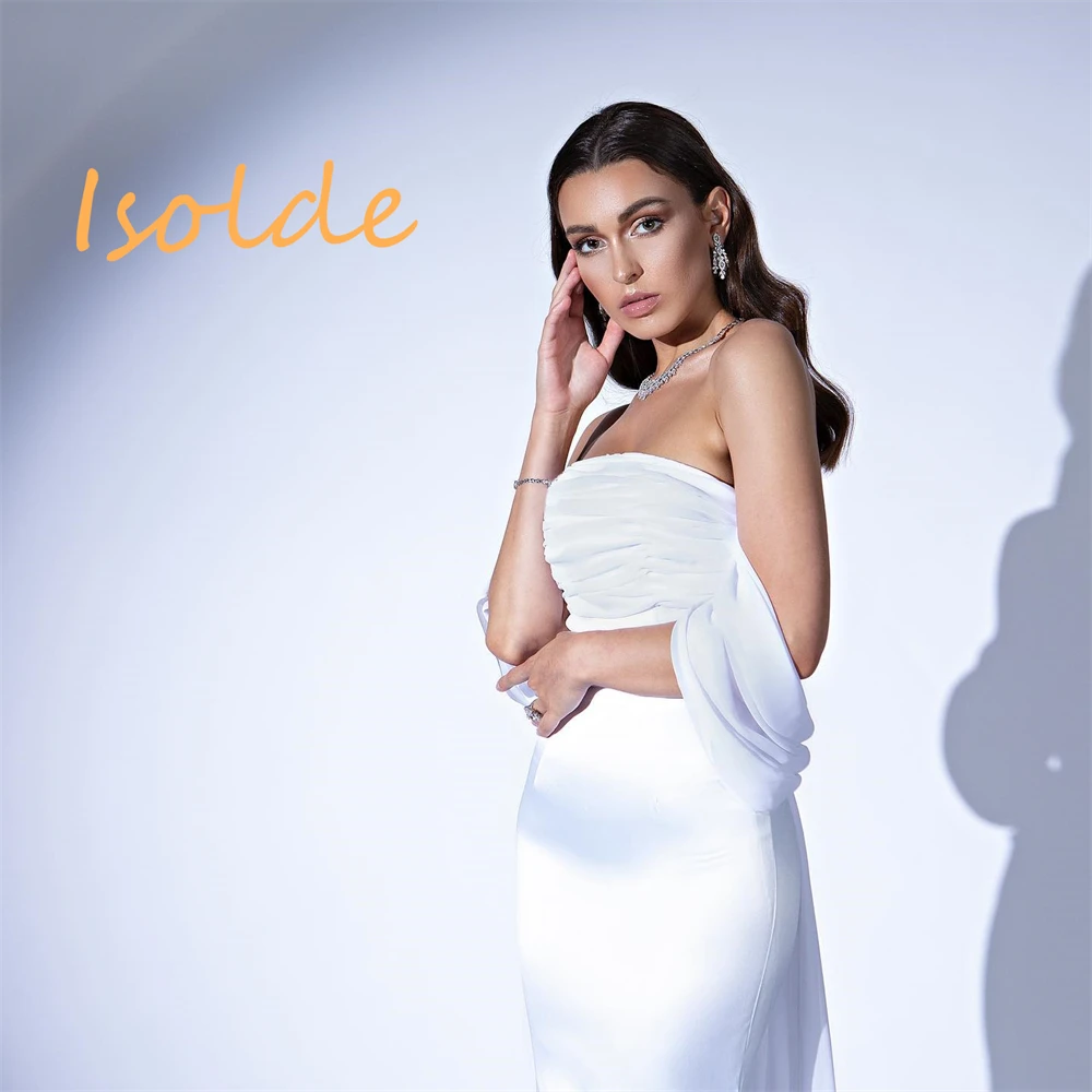 

Customized Fashion White Satin Evening Dress Exquisite Strapless Sleeveless Celebrity Gowns Modern Special Occasion Gowns