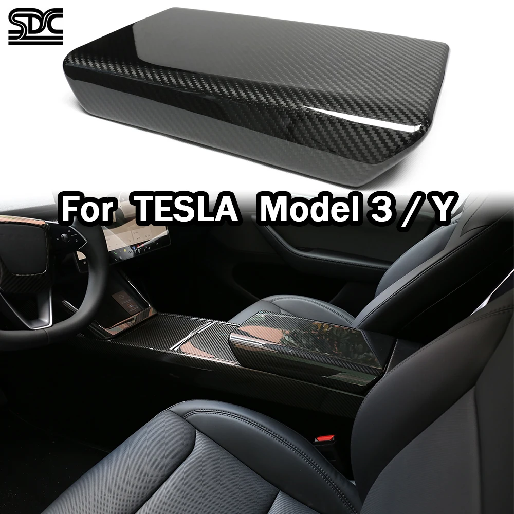 Real Dry Carbon Fiber Interior Trims For Tesla Model Y 2025+ Model 3 2023-2025 Armrest Box Cover Steering Wheel Trim Cup Holder