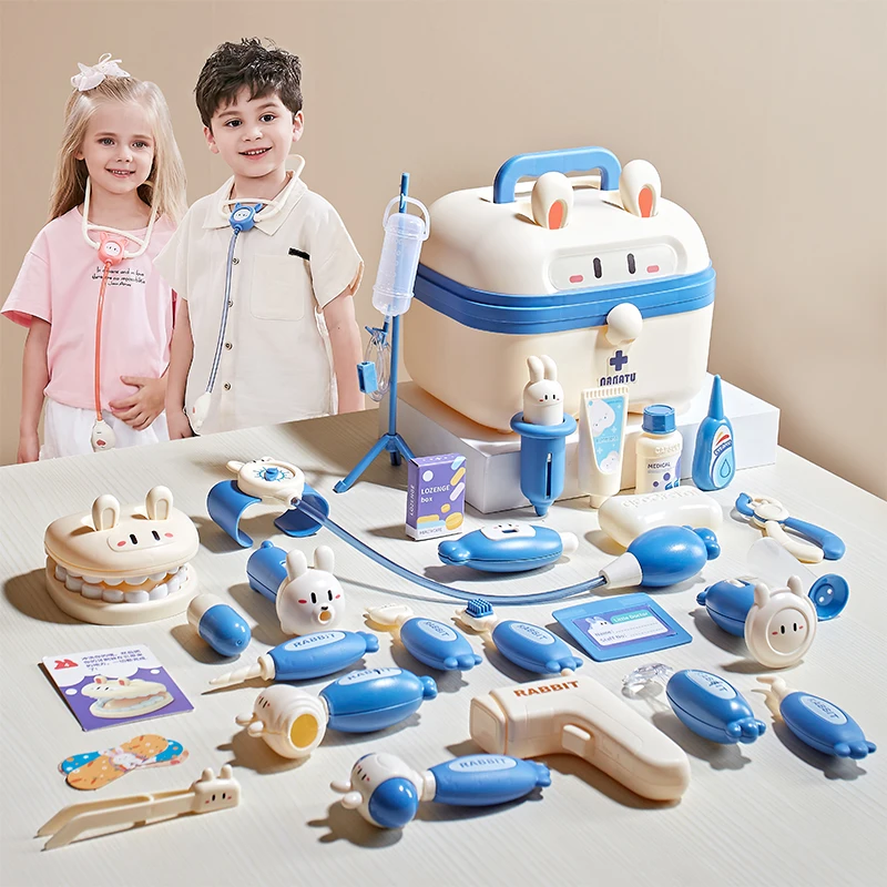 

Doctor Nurse Role Play Set Medical Tools With Stethoscope & Injectors In A Pretend Play Trolley Box Ideal Gift for Kids