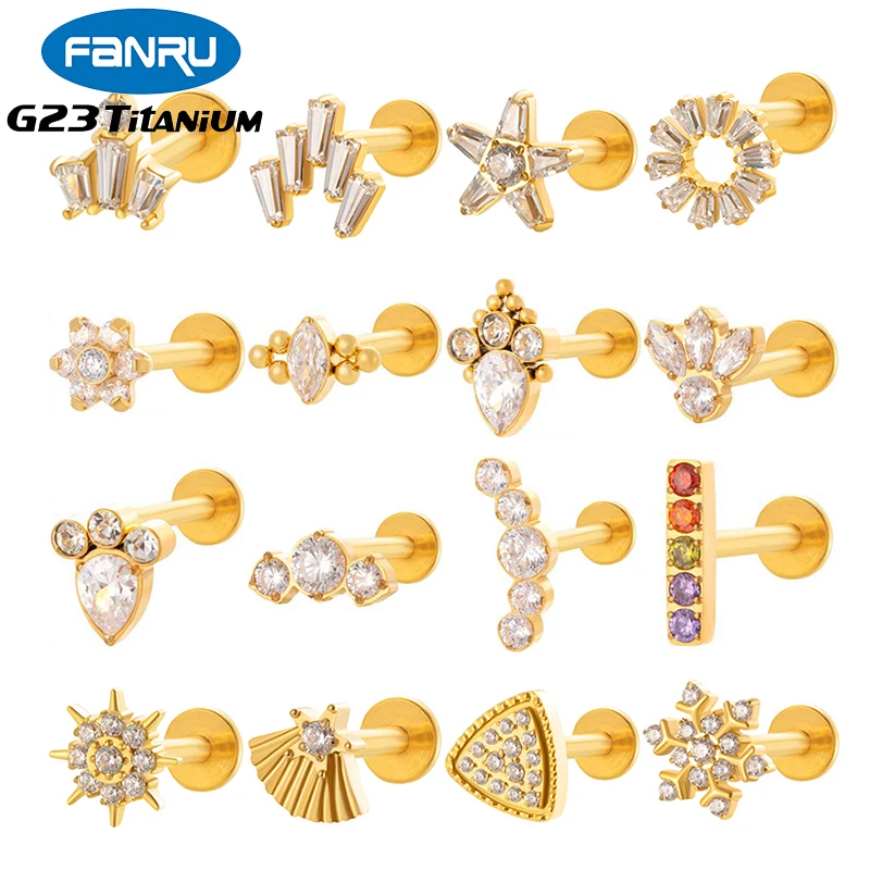 

1PC G23 Titanium Piercing Labret Ear Stud Internal Thread Flat Back Lip Stud CZ Flower Helix Nose Labret Stud Piercing Jewelry