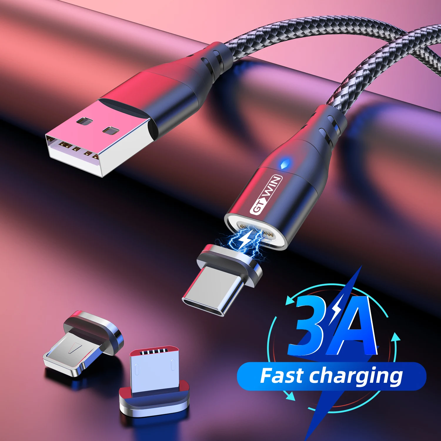 Gtwin Magnetische Kabel Micro Type C Usb Snel Opladen Kabels Magneet Data Oplader Voor Iphone Samsung Huawei Xiaomi Snel Opladen 3a