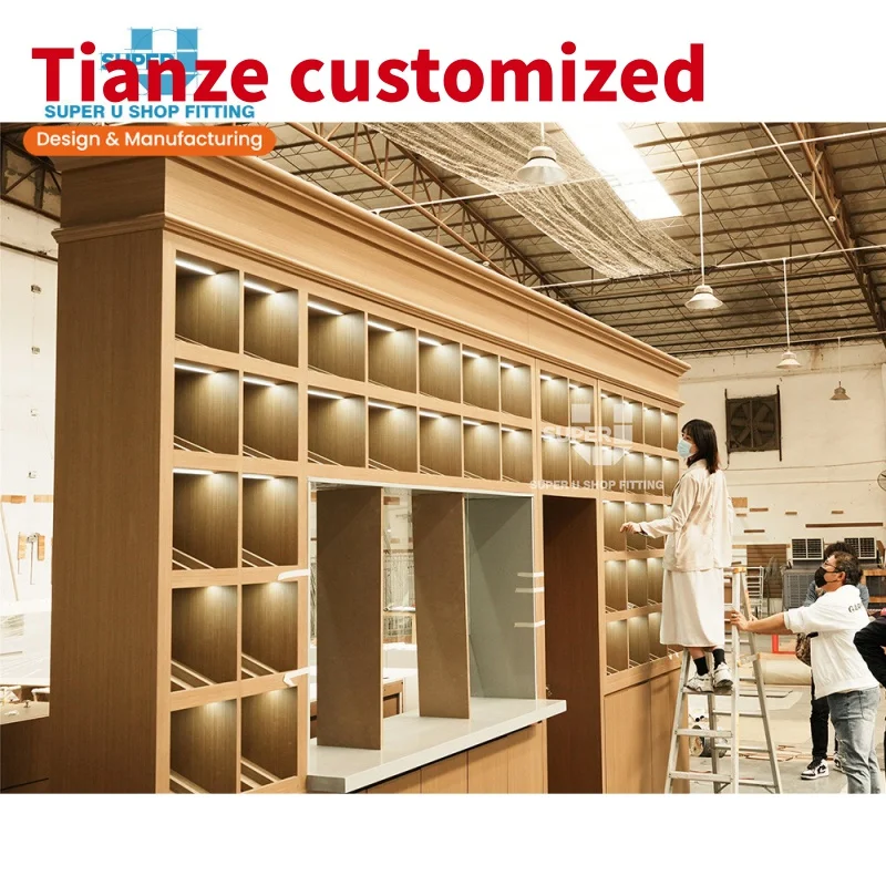 

(Customized) custom wooden pizza shop display trendy food shop furniture design modern wine wall display rack