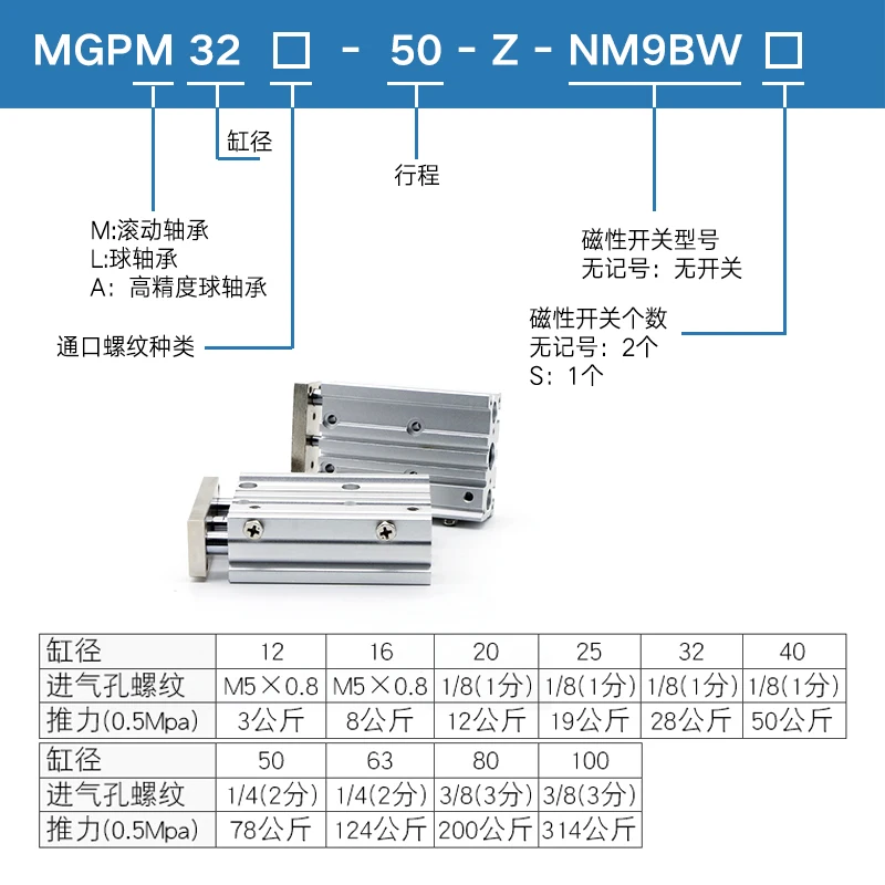 SMC Type MGPM MGPL Pneumatic Compact Guide Cylinder Three Rod MGPM12-10Z MGPM12-20Z MGPM12-25Z MGPM12-30Z MGPM12-40Z MGPM12-50Z