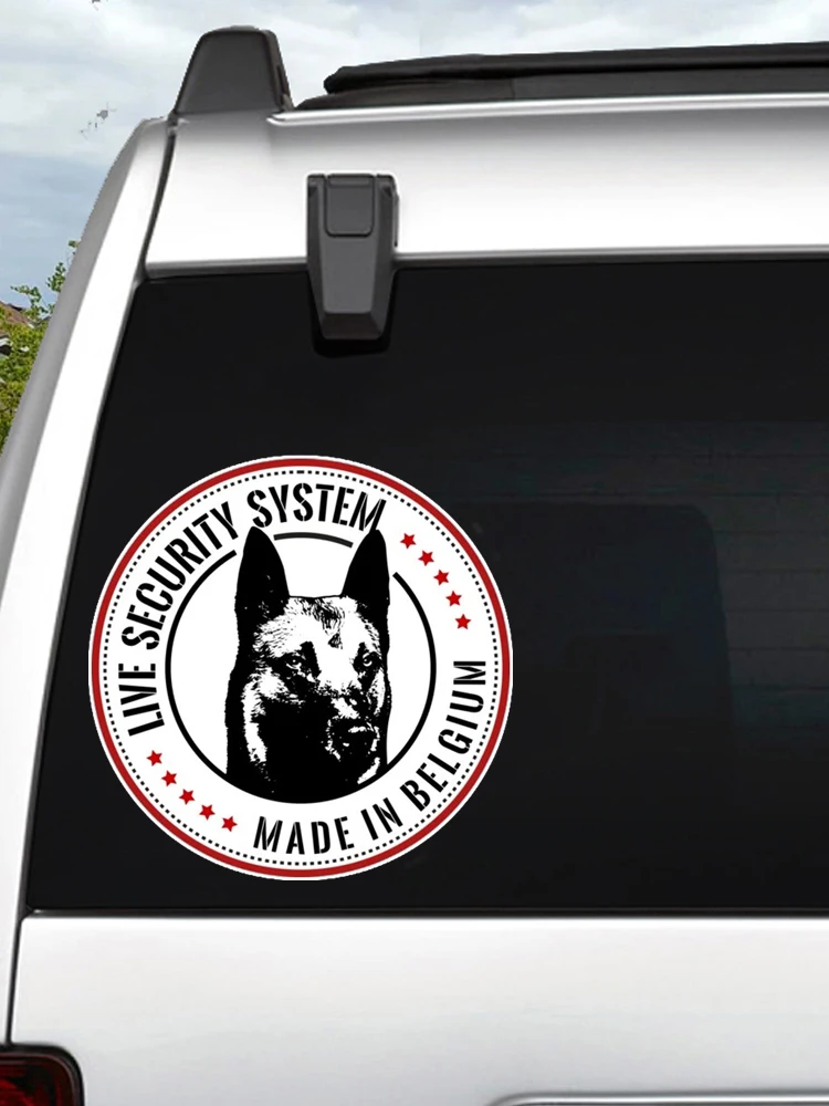 LIVE SECURITY SYSTEM MADE IN BELGIUM Belgian Malinois Car Sticker Vinyl Decal Waterproof Windshield Auto Accessories