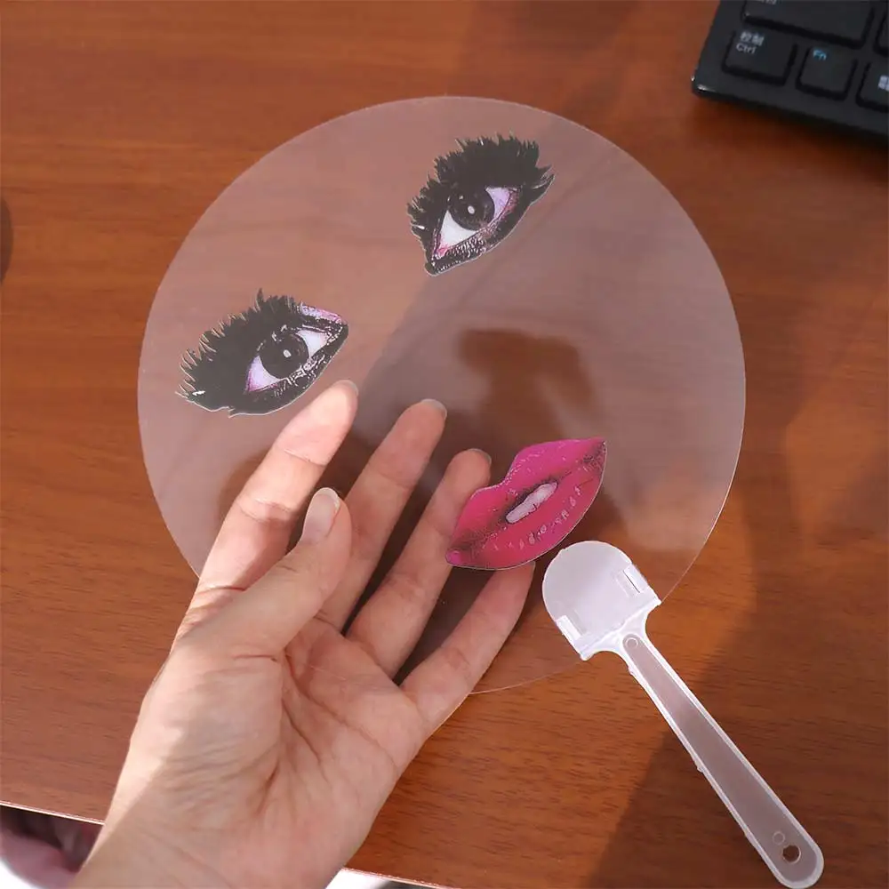 Ventiladores de mão transparentes exagerados portáteis pvc impresso com maquiagem lábios vermelhos ventilador de mão engraçado 17cm impressão ventilador foto prop