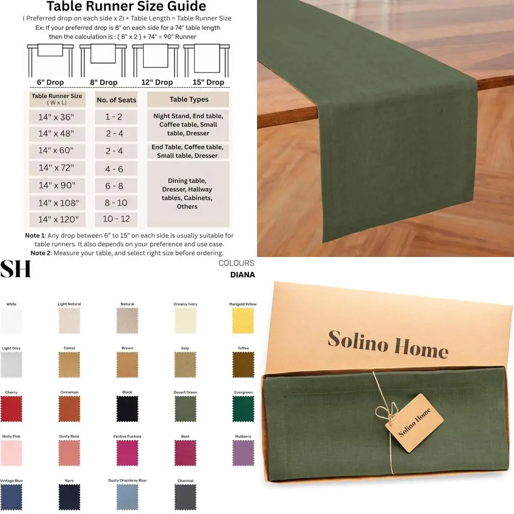 

14 x 90 Pure Linen Desert Green Table Runner for Fall, Thanksgiving, Christmas - Diana Medium Weight