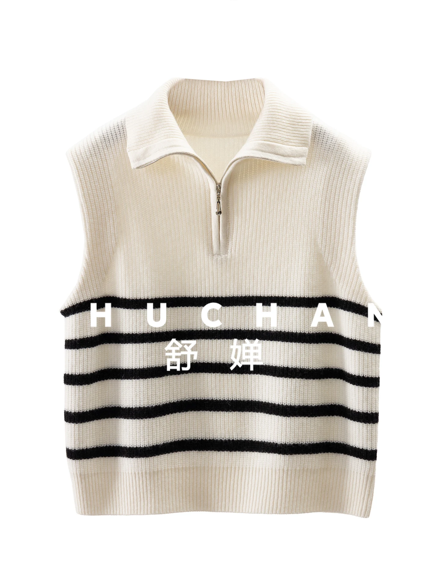 

Vintage Striped Consinee Cashmere Wool Half-open Placket POLO Collar Vest Female 29I1 Sweater Mujer Knitted Vest