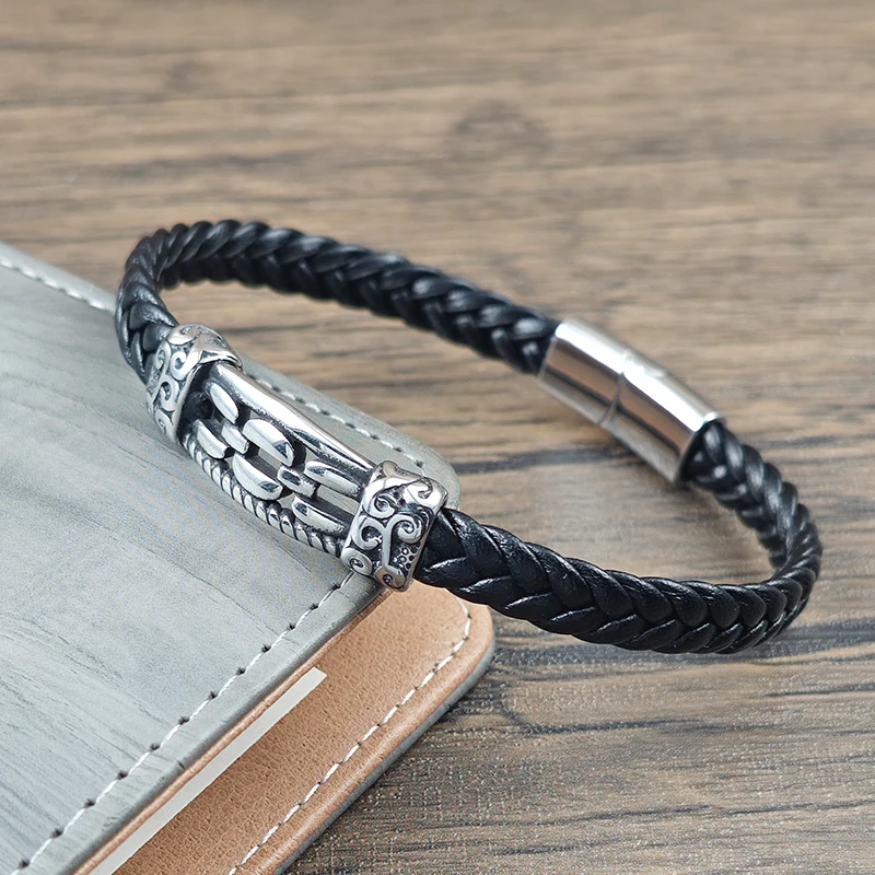 Geometrische Armbänder mit eng anliegender Flechtstruktur, Punk-Reliefmuster, Magnetverschluss, Edelstahl, geflochtener Schmuck, Geschenke für Männer, Alltag
