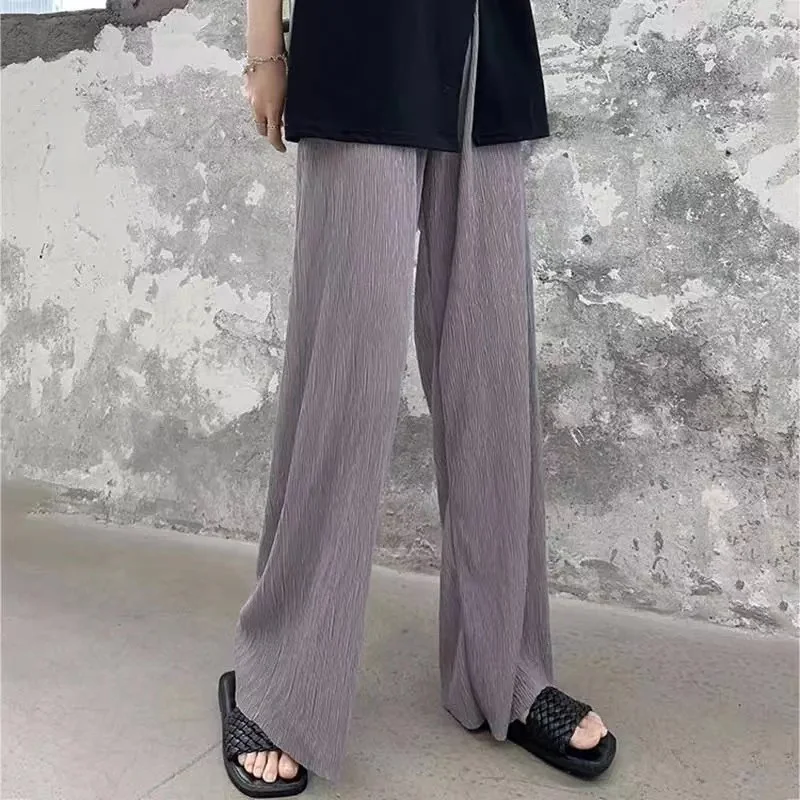 Candy Colors Wide Leg Pants Elastic High Waist Pantalones Female Long Casual Trousers 2023 Summer Thin Baggy Women Spodnie