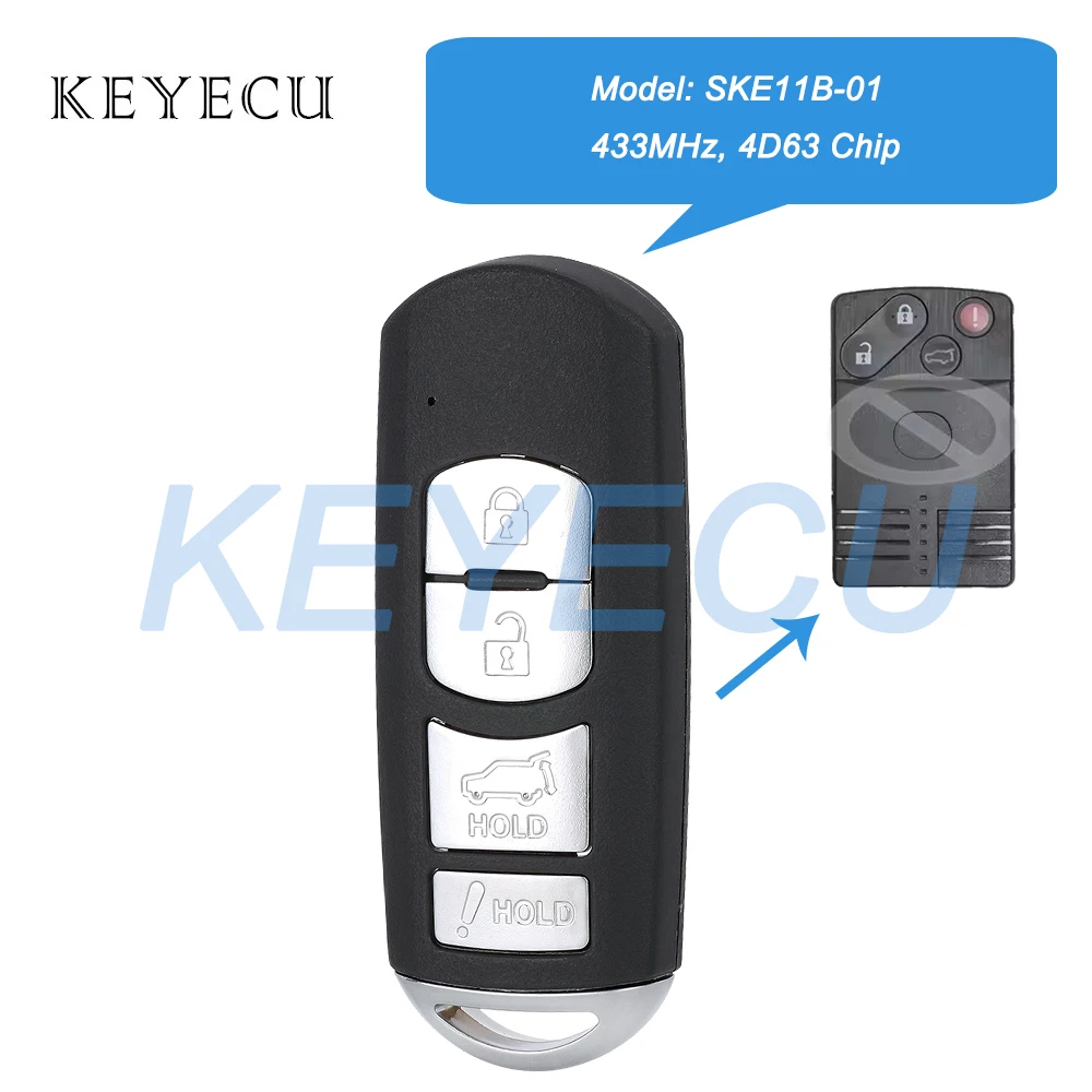 Keyecu SKE11B-01 433MHz 4D63 Chip Smart Remote Key Fob 4 Buttons Replacement for Mazda CX-7 CX-9 2007 2008 2009 Model: SKE11B-01