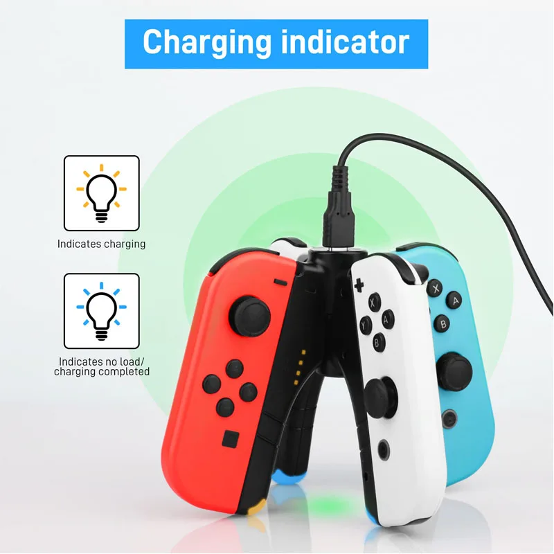 4 in 1 Joycon Charger Grip for Switch/Switch OLED Controller Charger LED Indicator Charging Dock Station Handle Grip