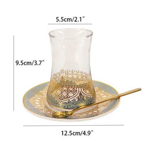 فنجان شاي فنجان قهوة مقاوم للحرارة على الطراز التركي عالي الجودة من الذهب الأزرق مع مجموعة أدوات الشرب بملعقة الصحن أفضل 12 فوبا من مبيعات أكواب الشاي التركية - رقم 7