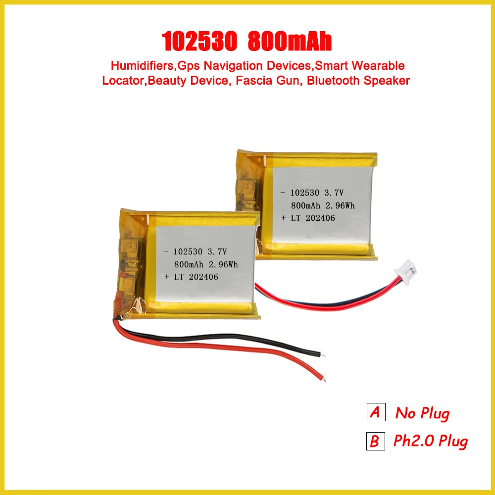 102530 800mAh 3.7V Polymer Lithium Battery For Fascia gun Gps Navigation Devices Smart Wearable Locator Rechargeable Batteries