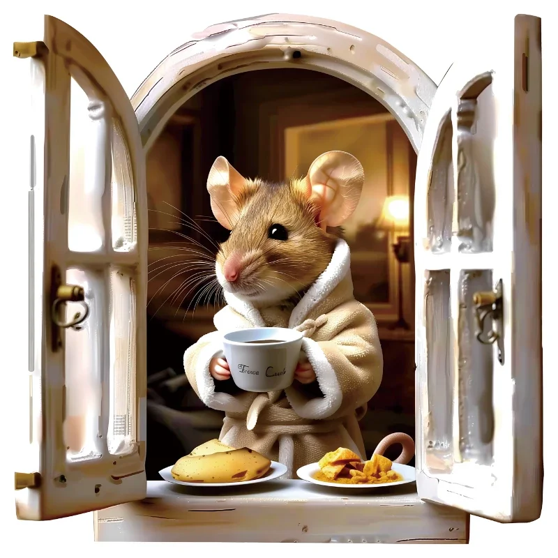 Naklejki 3D Cartoon Drinking Coffee Mouse Sticker Kawaii Toilet Stickers Wodoodporny wystrój łazienki Naklejki winylowe Dekoracja domu