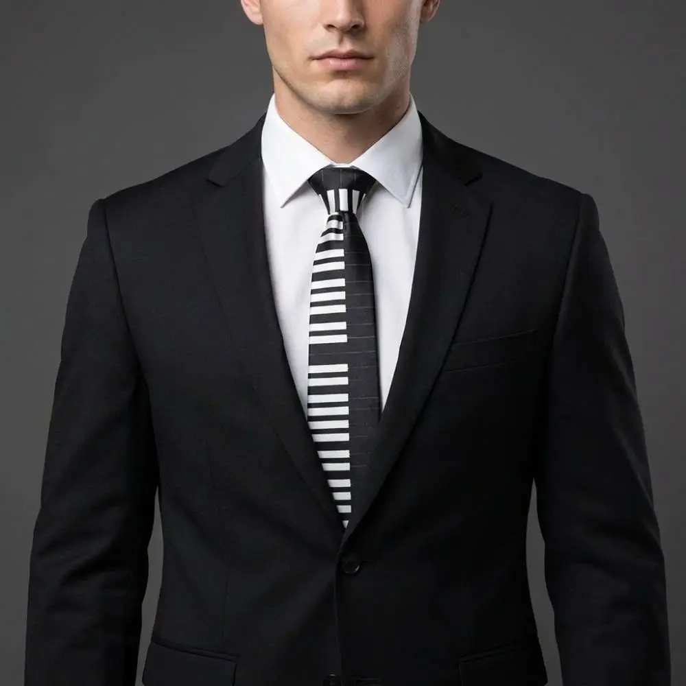 Fashion Polyester Skinny Necktie Korean Style 5cm Narrow Width Music Note Tie Piano Music Print Casual Piano Pattern Tie Party