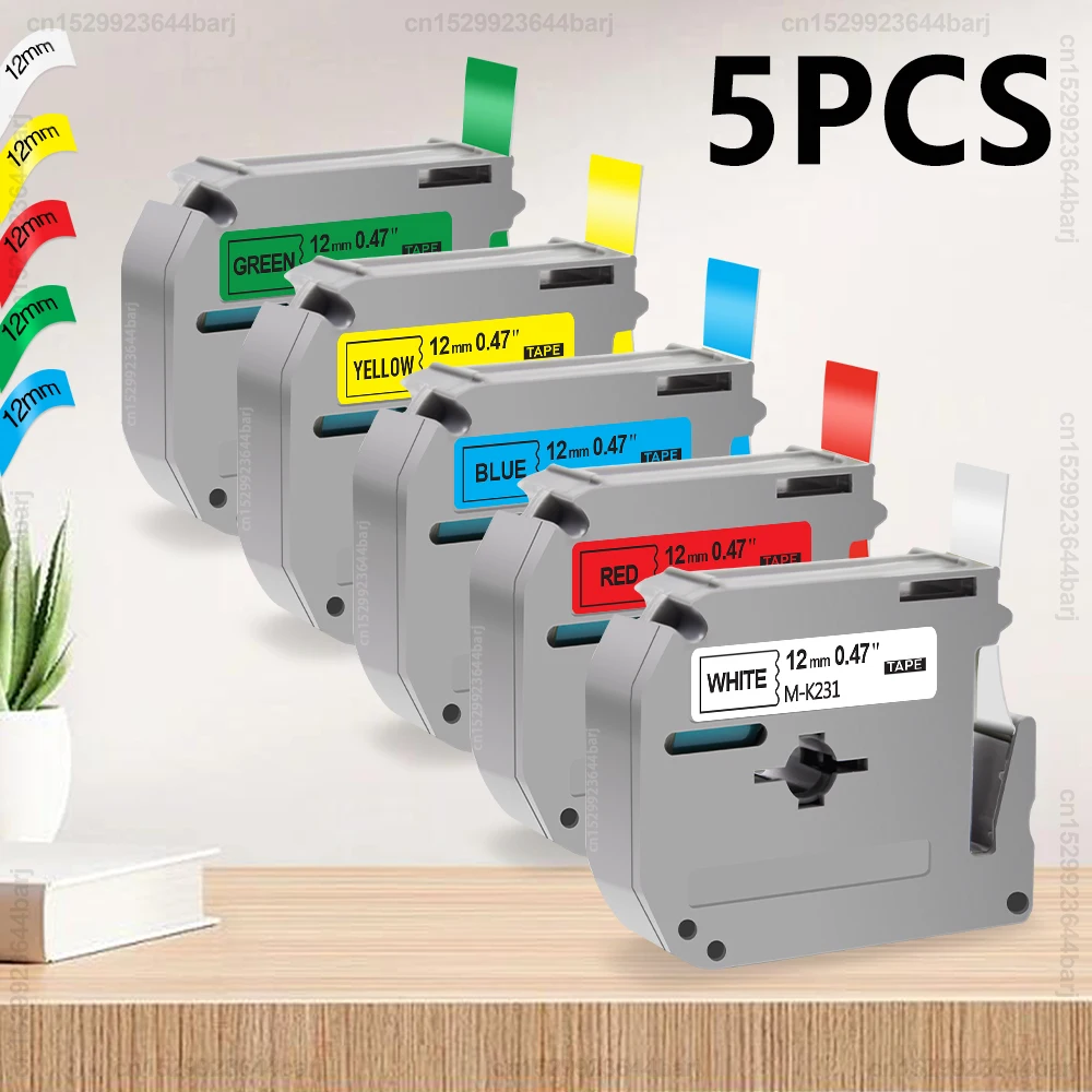 5PK MK231 M-K231 Compatible Brother MK Label Tape MK-231 MK-221 9/12mm Label Cartridge for Brother P-Touch PT70 PT80 Label Maker