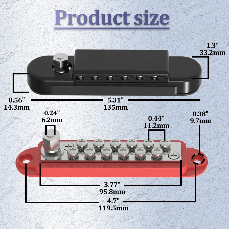 12 Way Bus Bar Power Distribution 12V/150A 12 Stud M6 Post  Copper Alloy Screw Connection Terminal Block for Automotive Marine