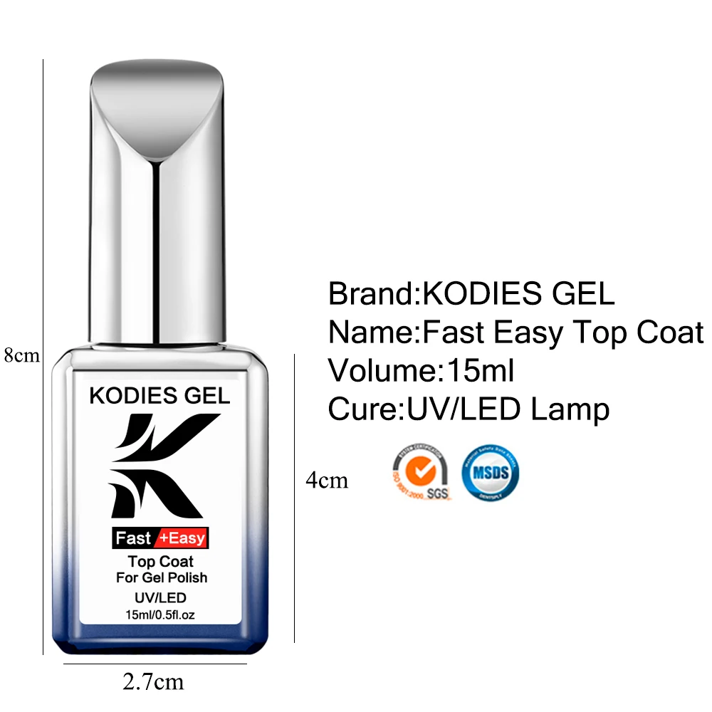 KODIES GEL Veloce Facile Top Coat Gel Smalto per unghie Semi Permanente UV/LED Soak Off Base Coat Unghie Forniture Manicure Arte Salone Qualità