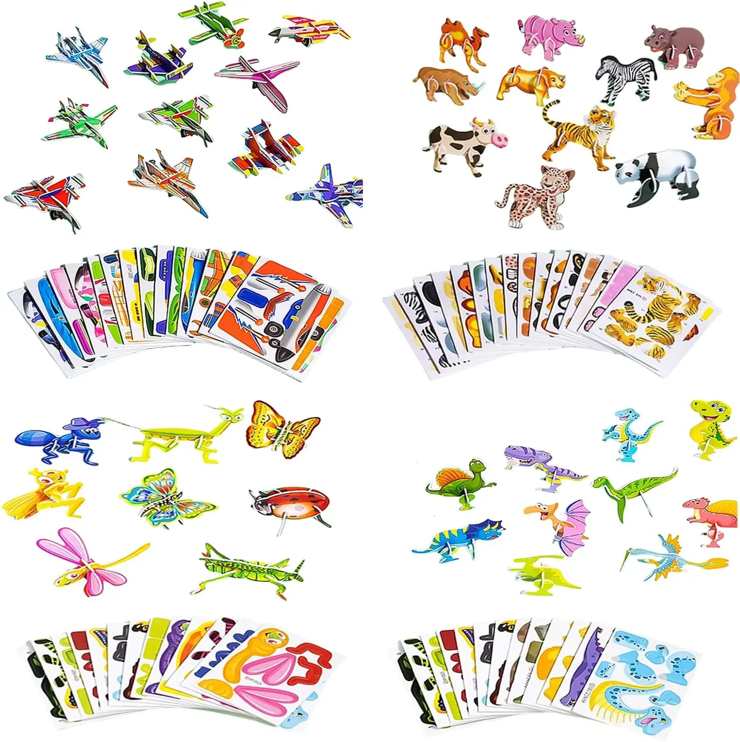 

100PCS 3D Cartoon Puzzle for Kids Insects Dinosaurs Animals Vehicles DIY Cardboard Party Favors