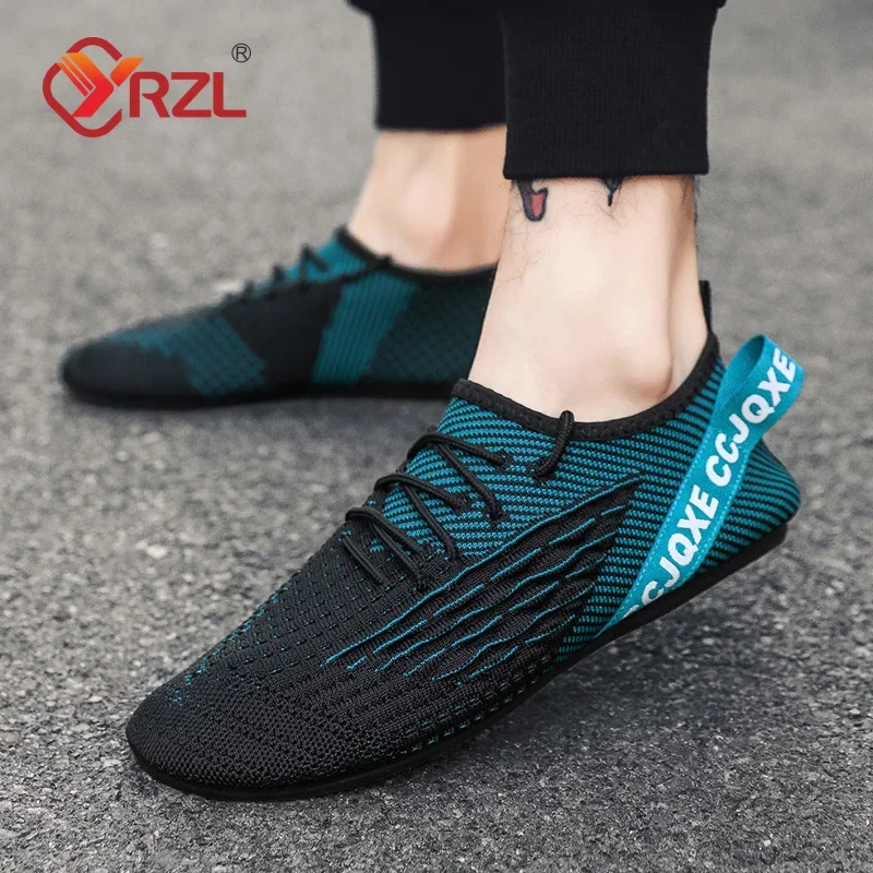 

YRZL Loafers Mens Walking Shoes Outdoor Breathable Men Casual Shoes Anti-slip Male Mesh Fashion Summer Lace-up Men Shoes