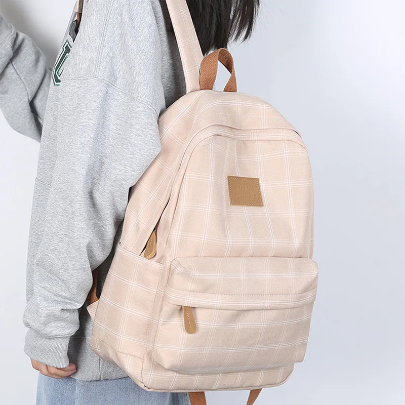 Mochila de lona quadriculada para mulheres, estudantes do ensino médio, estudantes do ensino médio, mochilas para estudantes universitários, outono, 2024