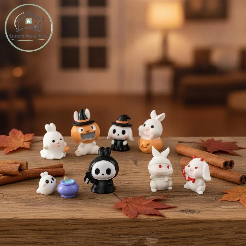 Halloween Mini Cute Rabbit Resin Figurine Adorable Cartoon Ornament for Children Halloween Gift Home Party Decor
