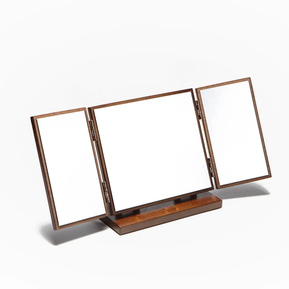 

Wooden Carve Pattern Vanity Mirror Foldable Trifold Desktop Girl Makeup Mirrors Reliable Base Design Practical Artistic Details
