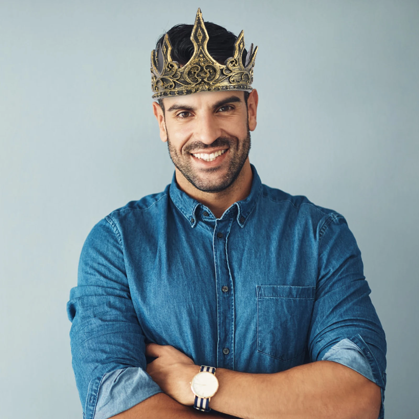 

Golden Crown for Men Boys Adult King Crowns Light PU Foam Adjustable Band Birthday Weddings Halloween Parties Decor