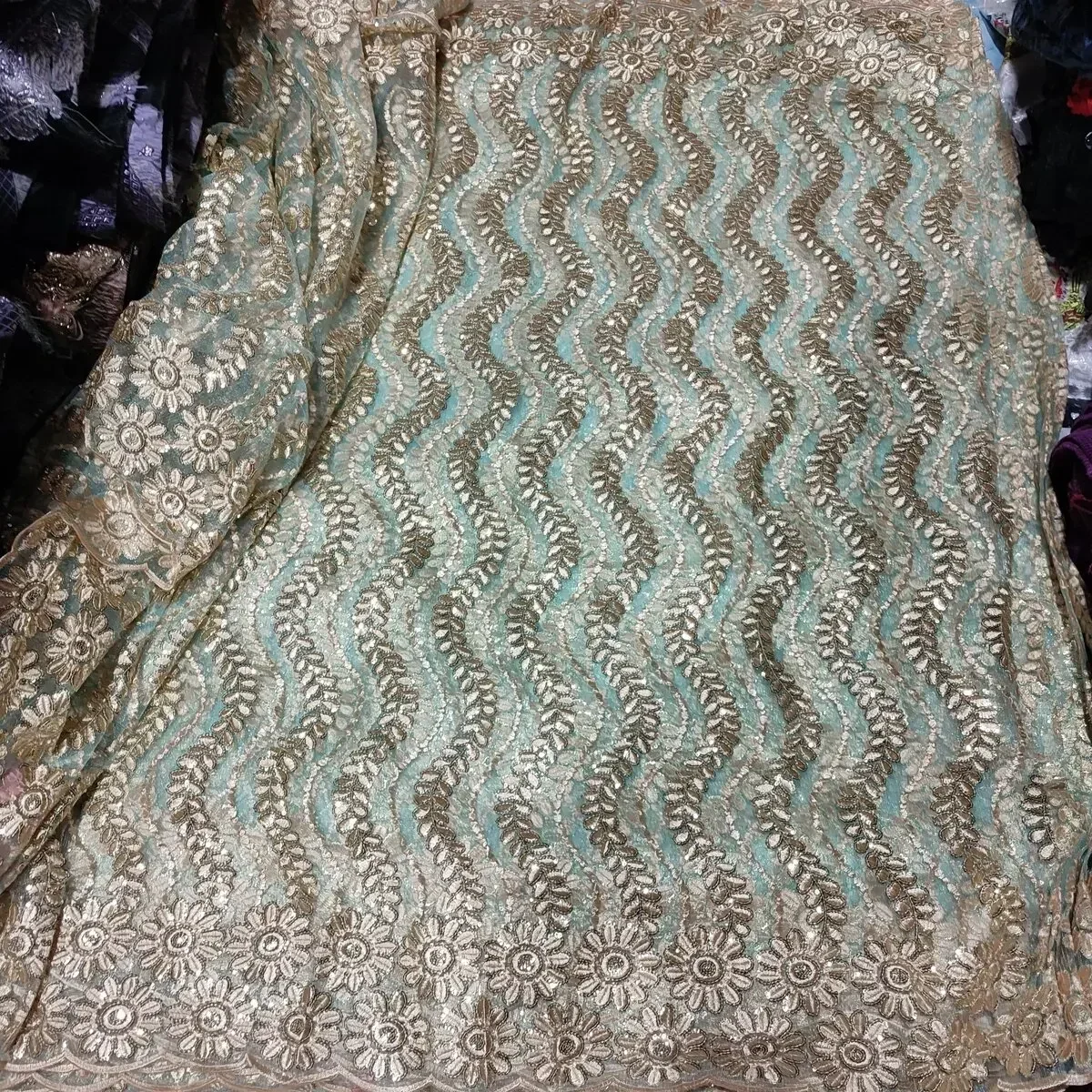 Green African Tulle Lace Fabric 2023 High Quality French Nigerian Sequins Lace Fabric For Wedding Party Dress Sewing LJK2335A