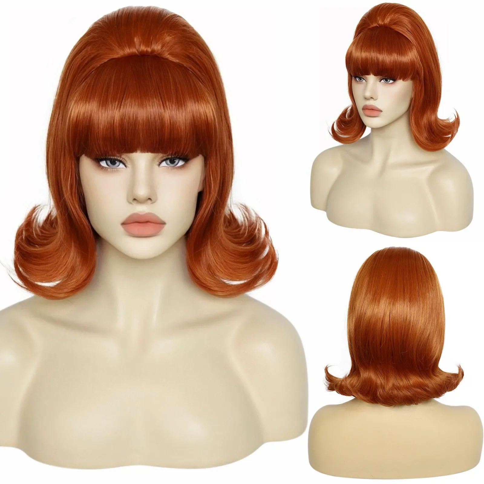 Cabelo sintético curto 70s Pinup Pelucas 60s preto retro colmeia flip perucas para mulheres peruca