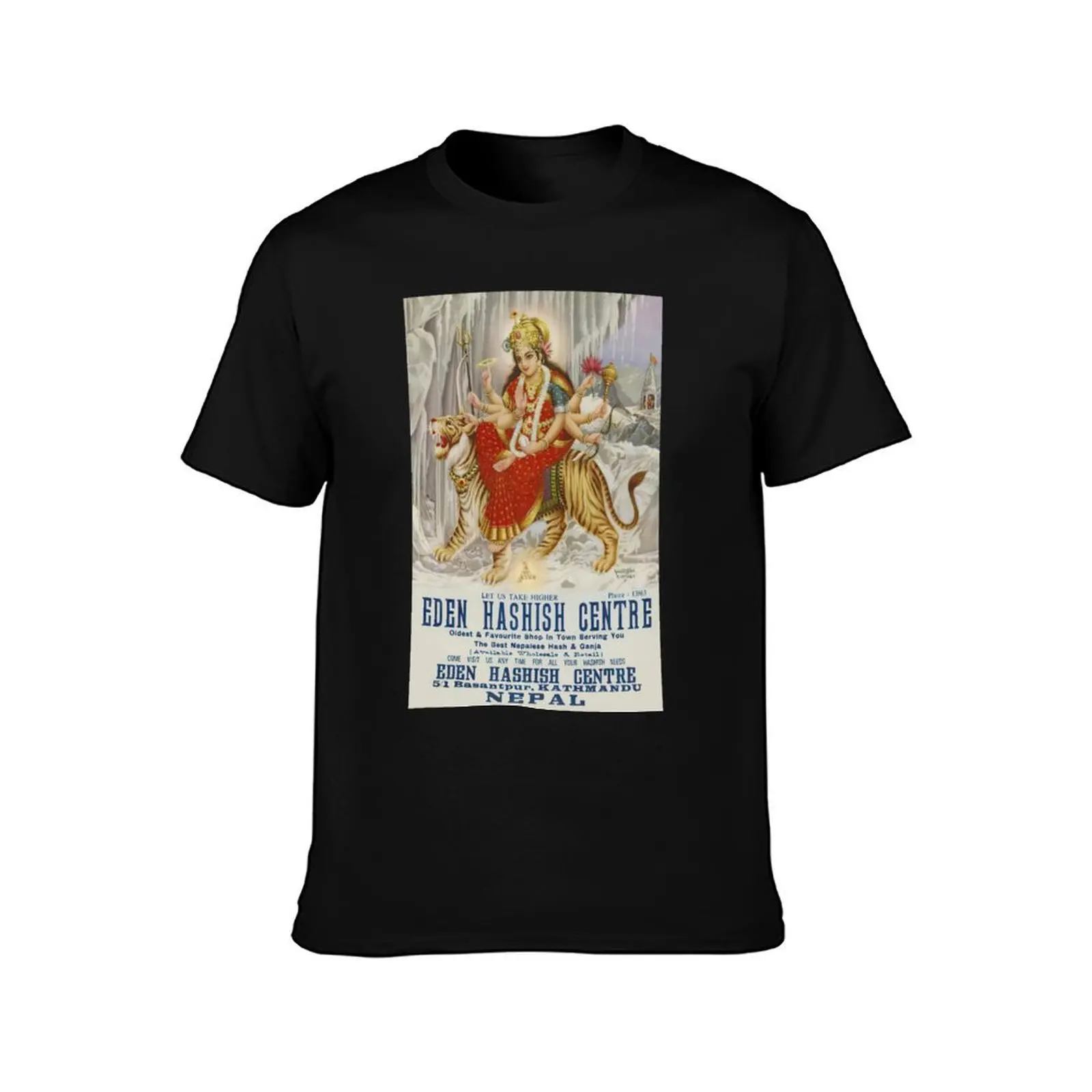 Rare Vintage Illustrated Psychedelic Poster From Nepal - EDEN HASHISH CENTRE (Goddess Vaishnavi) T-Shirt