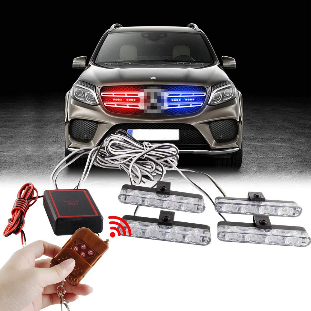 LupuAuto 4 In 1 4LED Car Warning Light Flashing Grille Lights Car Police Emergency Light For Car TRUCK Strobe Led Light 12V 24V