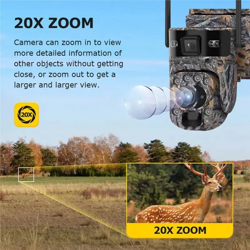 ABZW Solar Powered 6MP Camera 4G SIM Card Outdoor Security Surveillance System 20X Digital Zoom Wireless CCTV Camera EU Version