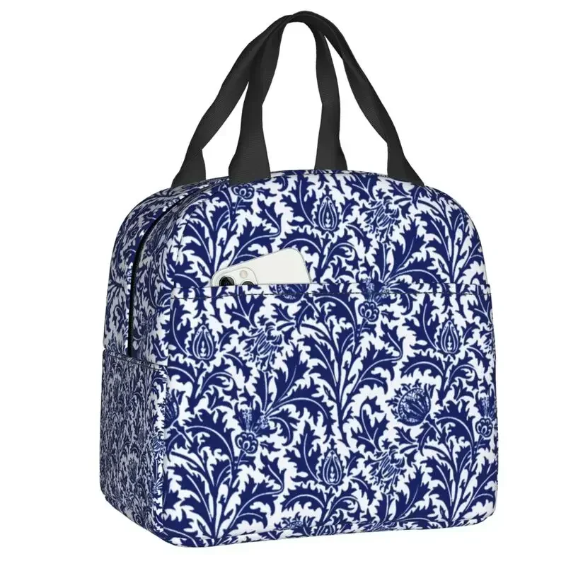 William Morris Thistle Damask Thermal Insulated Lunch Bag Women Floral Textile Pattern Portable Lunch Container Storage Food Box