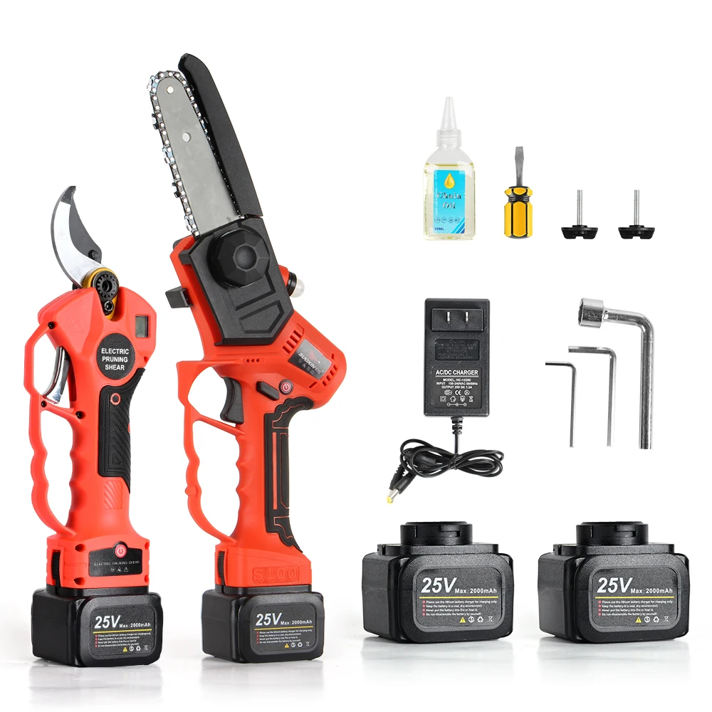 Tesouras de poda elétricas sem escova 40mm 25v com poste dobrável e serra elétrica de 5 polegadas, material de lâmina sk5