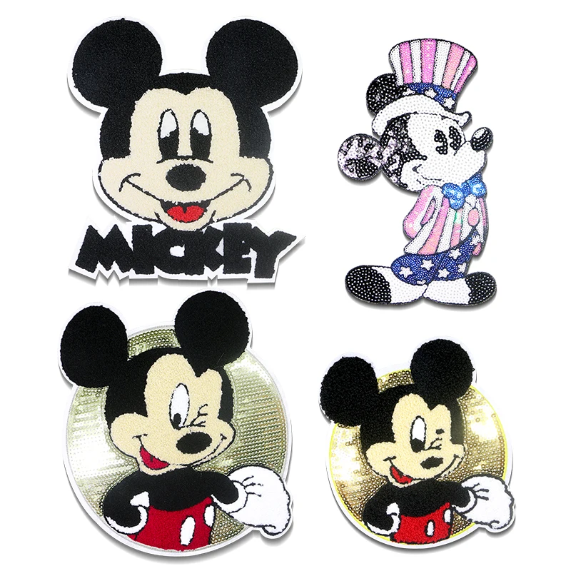 Disney Mickey Mouse Shiny Chenille Icon Towel Embroidery Applique Patches For Clothing DIY Sew up Patch on the stickers