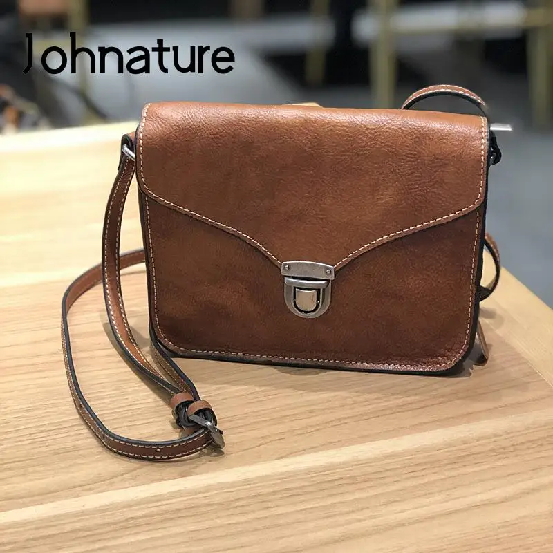 Johnature Genuine Leather Vintage Women Bag 2024 New Versatile Nature Cowhide Handmade Leisure Shoulder & Crossbody Bags