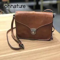 Johnature Genuine Leather Vintage Women Bag 2024 New Versatile Nature Cowhide Handmade Leisure Shoulder & Crossbody Bags