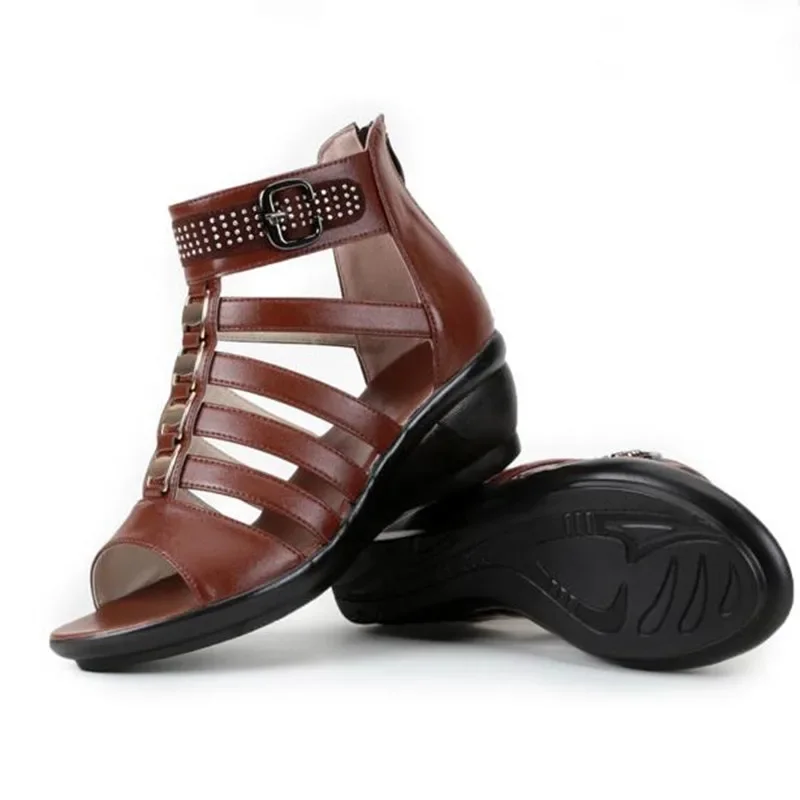 BEYARNE Brand Sandals Casual Shoes Summer Women Sandals Plus Size Open Toe Rhinestone Real Leather Shoes Woman Fashion Sandals