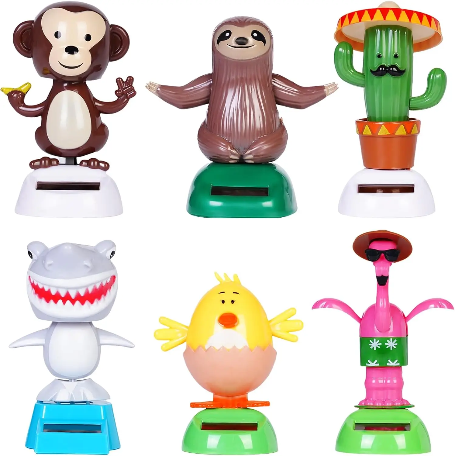 

6 Solar Dancing Monkey Hen Shark Flamingo Cactus Sloth Car Decor Toys