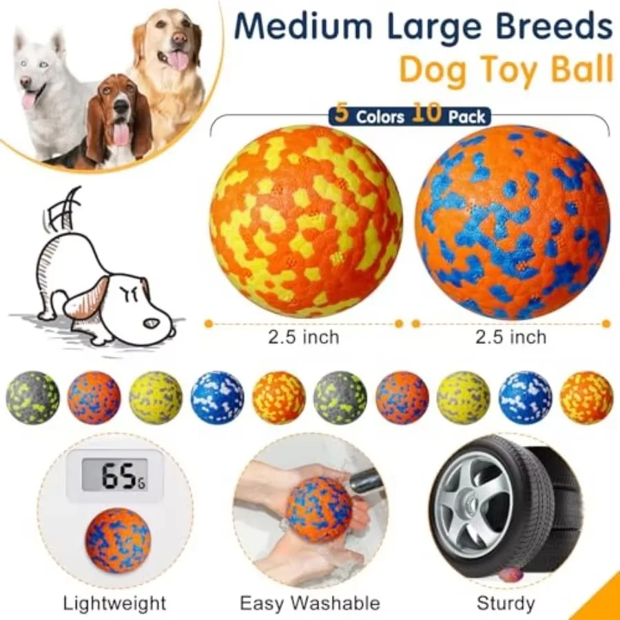 FurStar10 Pack Dog Balls For Aggressive Chewers 2.5 Interactive Tennis Ball Durable Teething Chew Toys Lightweight Floating Boun