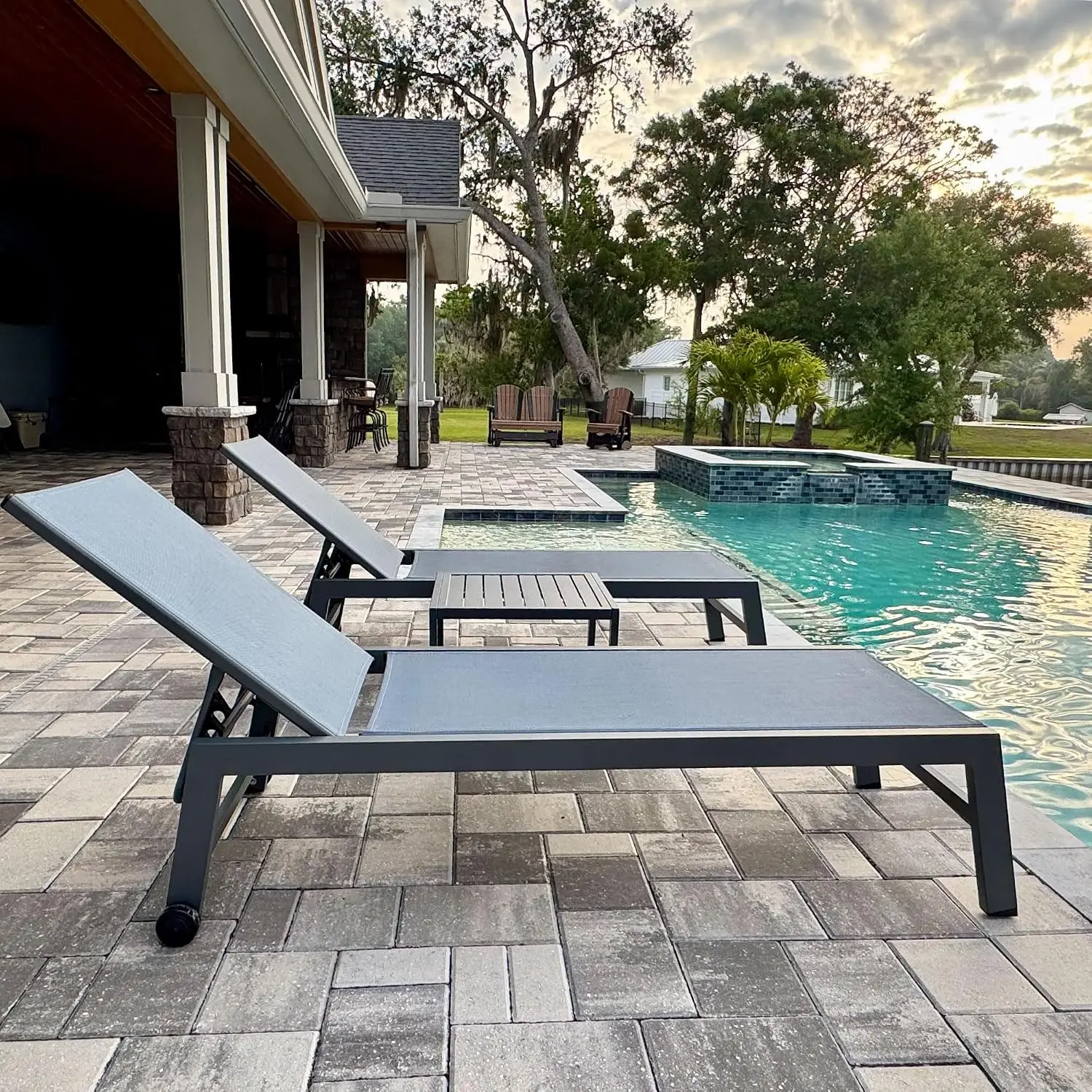 All Weather Aluminum Outdoor Lounge Chair Set for 2, Indigo, Customized