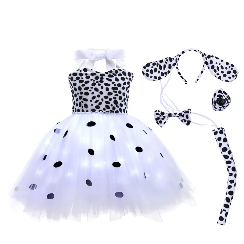 

Далматинская собака, светодиодная светящаяся юбка-пачка, повязка на голову, галстук-бабочка, хвост, комплект для детей, косплей, костюмы животных в джунглях, реквизит, вечеринка на Хэллоуин