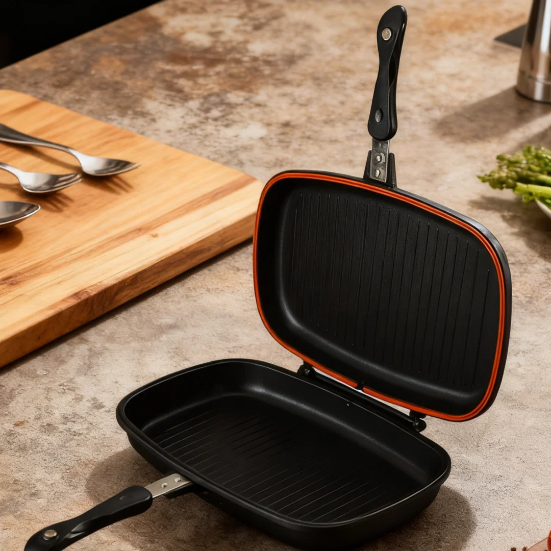 مقلاة GIYOCA على الوجهين، مقلاة شواء 32/36/40 سم، مقلاة شواء للطهي ذات ضغط مزدوج، وعاء شواء محمول للمنزل #4