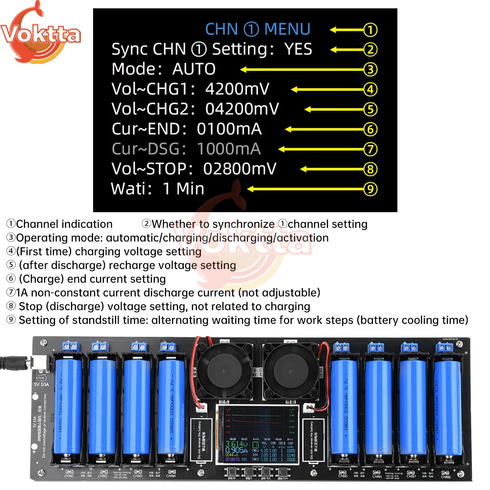 Imagem -02 - Bateria de Lítio Automática Capacidade Tester Resistência Interna Carregamento Porta dc Canais Mah Mwh 18650