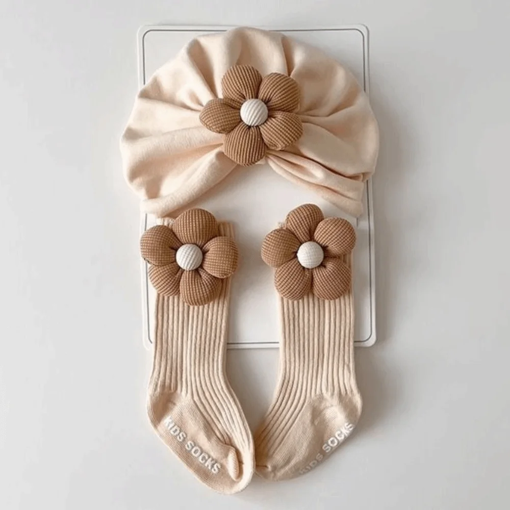 

Flower Newborn Hat Socks Set Breathable Soft Socks Cap Set Cute Design Lightweight Combination Hat Socks Baby Boy and Girl