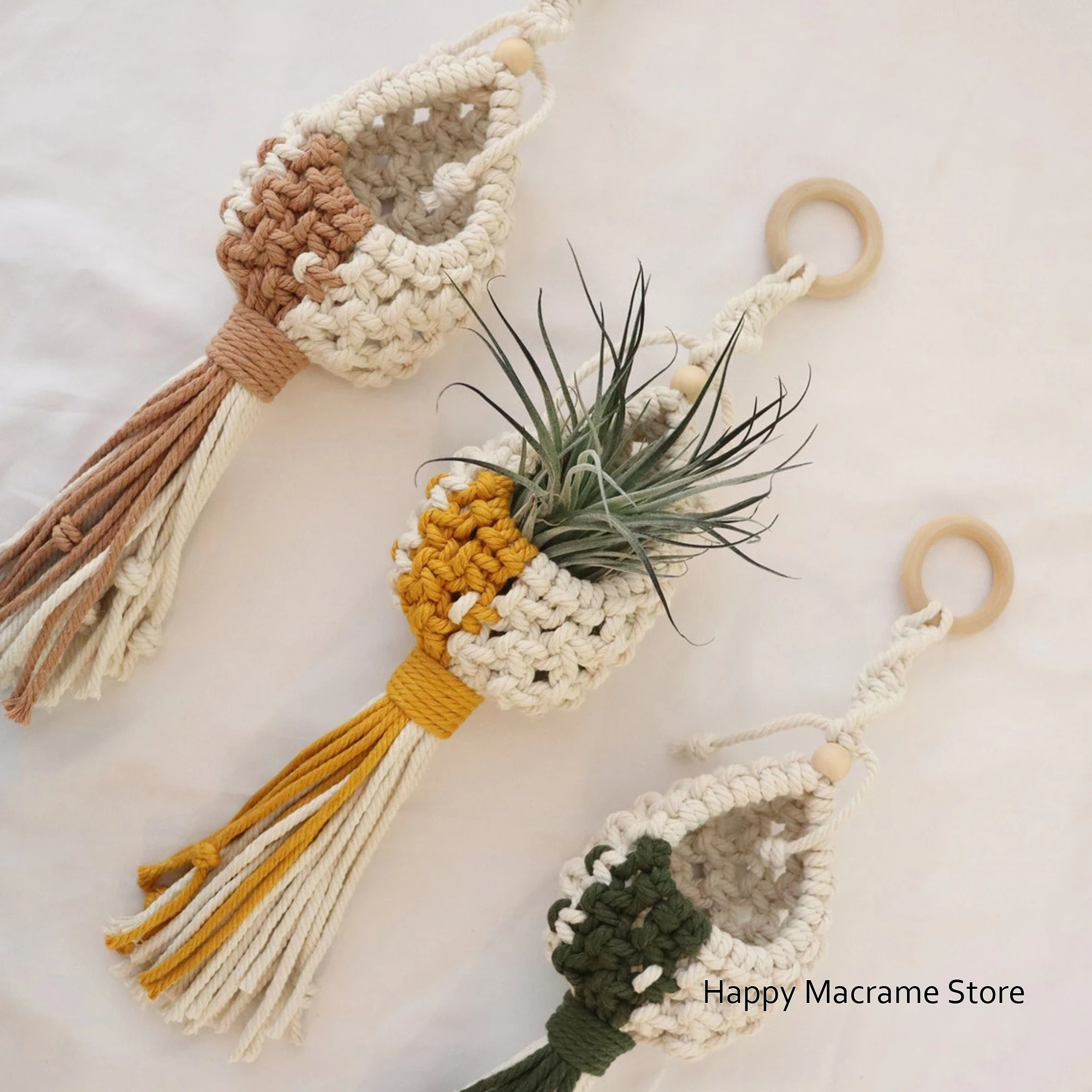 Boho Macrame Air Plant Hanging Pod  Modern Macrame Little Air Plant Nest  Boho Chic Style Mini Plant Hanger  -No plant