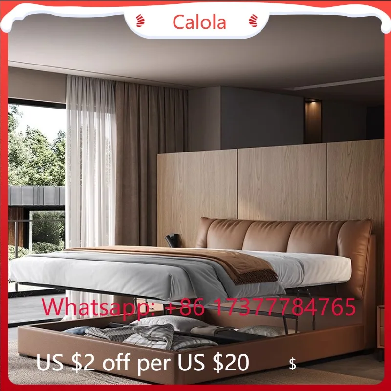 

Minimalist Queen Bed with Headboard Modern Luxury Storage Bed Frame