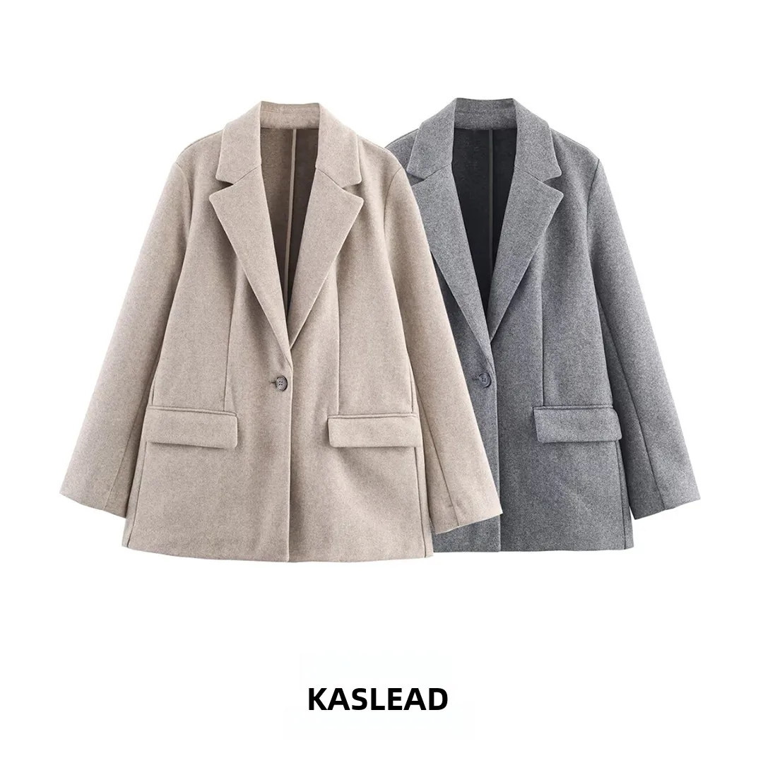 معطف نسائي جديد من KASLEAD ناعم بزر واحد من ألياف البوليستر عالي الجودة طويل Sve ملابس خارجية للخريف #1